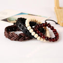 1 Set Of 4pcs Unisex Handmade Braided PU Leather Bangle Wood Beads Bracelets