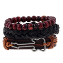 Punk Rock Retro Multi Strand Braided Wave Rope PU Leather Beads String Guitar Wrap Bracelet Biker Men Women Jewelry