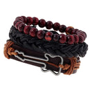 Punk Rock Retro Multi Strand Braided Wave Rope PU Leather Beads String Guitar Wrap Bracelet Biker Men Women Jewelry