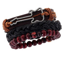 Punk Rock Retro Multi Strand Braided Wave Rope PU Leather Beads String Guitar Wrap Bracelet Biker Men Women Jewelry