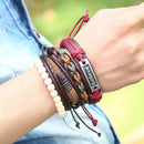 Simple Vintage Woven Braided Believe PU Leather Bracelet Bangle Adjustable