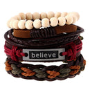 Simple Vintage Woven Braided Believe PU Leather Bracelet Bangle Adjustable