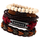 Simple Vintage Woven Braided Believe PU Leather Bracelet Bangle Adjustable