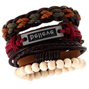 Simple Vintage Woven Braided Believe PU Leather Bracelet Bangle Adjustable