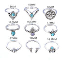 9pcs Vintage Women Rings Tribal Ethnic Hippie Crystal Joint Ring Set
