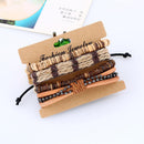 Set Of 4pcs Men Women Wood Beads Ethnic Tribal Bracelets Leather Wristbands
