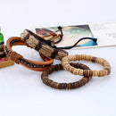 Set Of 4pcs Men Women Wood Beads Ethnic Tribal Bracelets Leather Wristbands