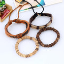 Set Of 4pcs Men Women Wood Beads Ethnic Tribal Bracelets Leather Wristbands