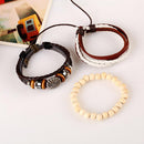 Set Of 3pcs Mixed Style Surfer Cuff Ethnic Tribal PU Leather Bracelets Wood Beads