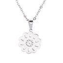 Men Women Jewelry Silver Stainless Steel Round Flower Pendant Necklace Chain
