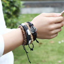 Multilayer Leather Bracelet Heart Charm Adjustable Tribal Cuff Wristband