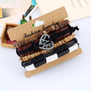 Multilayer Leather Bracelet Heart Charm Adjustable Tribal Cuff Wristband