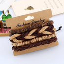 PU Leather Multi-Stands Wristband Rustic Cords Nut Shell Beads Strand Bangle Handmade Friends Family Gift