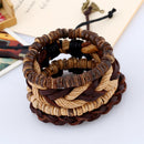 PU Leather Multi-Stands Wristband Rustic Cords Nut Shell Beads Strand Bangle Handmade Friends Family Gift