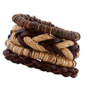 PU Leather Multi-Stands Wristband Rustic Cords Nut Shell Beads Strand Bangle Handmade Friends Family Gift