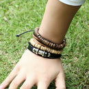 Punk Retro PU Leather Multi-Stands Wristband with Beads Handmade Bracelets Men Women Fashion Biker Bangle Jewelry