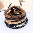 Punk Retro PU Leather Multi-Stands Wristband with Beads Handmade Bracelets Men Women Fashion Biker Bangle Jewelry