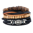 Punk Retro PU Leather Multi-Stands Wristband with Beads Handmade Bracelets Men Women Fashion Biker Bangle Jewelry