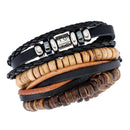 Punk Retro PU Leather Multi-Stands Wristband with Beads Handmade Bracelets Men Women Fashion Biker Bangle Jewelry