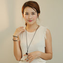 Fashion Chinese Enkianthus Flower Pendant Black Braided Rope Necklace Lady Vintage Jewelry