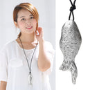 Antique Silver Alloy 3D Fish Pendant Necklace Chain Long Chain Sweater Jewellery 32"
