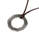 Vintage Irregular Hollow Circle Alloy Pendant Necklace with Long Velvet Rope Chain 84cm