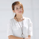 Vintage Irregular Hollow Circle Alloy Pendant Necklace with Long Velvet Rope Chain 84cm