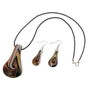 Fancy Murano Jewelry Set Lampwork Glass Stripe Pendant Necklace And Earrings