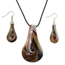 Fancy Murano Jewelry Set Lampwork Glass Stripe Pendant Necklace And Earrings
