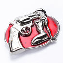 Novelty Creative Silver Pretty Coward Kneeled Beauty Red Belt Buckle Cool Ornament for Personality Women Men Cowboy Cowgirl