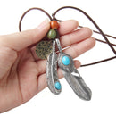 Women Girl's Cool Turquoise Feather Pendant Braided Rope Necklace Jewelry
