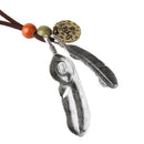 Women Girl's Cool Turquoise Feather Pendant Braided Rope Necklace Jewelry