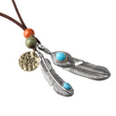 Women Girl's Cool Turquoise Feather Pendant Braided Rope Necklace Jewelry
