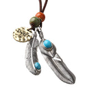 Women Girl's Cool Turquoise Feather Pendant Braided Rope Necklace Jewelry