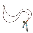 Women Girl's Cool Turquoise Feather Pendant Braided Rope Necklace Jewelry