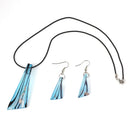 Shining Gorgeous Irregular Triangles Shaped Dangle Necklace Set Blue&Black with Black Rope Fish Hook Dangle Earrings for Wedding