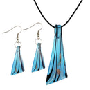 Shining Gorgeous Irregular Triangles Shaped Dangle Necklace Set Blue&Black with Black Rope Fish Hook Dangle Earrings for Wedding