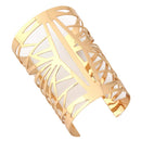 Womens Vintage Gold Flower Style Hollow Hoop Open Ended Wide Cuff Adjustable Bangle