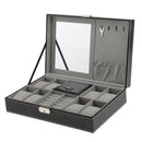 Multifunction 2 Slots Jewelry 8 Slots Black Carbon Fiber Watch Storage Display Makeup Box with Mirror Organizer for Women Girls
