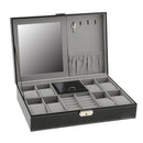 Multifunction 2 Slots Jewelry 8 Slots Black Carbon Fiber Watch Storage Display Makeup Box with Mirror Organizer for Women Girls