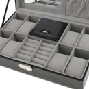 Multifunction 2 Slots Jewelry 8 Slots Black Carbon Fiber Watch Storage Display Makeup Box with Mirror Organizer for Women Girls