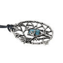 Novelty Myth Net Shaped Leaf Protecting Crack Blue Turquoise Solitaire Pendant Black Weave PU Leather Necklace for Women