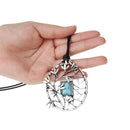Novelty Myth Net Shaped Leaf Protecting Crack Blue Turquoise Solitaire Pendant Black Weave PU Leather Necklace for Women