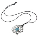 Novelty Myth Net Shaped Leaf Protecting Crack Blue Turquoise Solitaire Pendant Black Weave PU Leather Necklace for Women