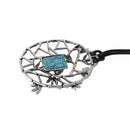 Novelty Myth Net Shaped Leaf Protecting Crack Blue Turquoise Solitaire Pendant Black Weave PU Leather Necklace for Women