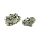30Pcs Tibet Silver Sister Of Bride Heart Wedding Charms Jewelry DIY Making