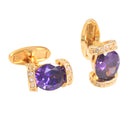 Glitter Oval Purple Zircon Upscale Business Men CuffLinks with Purple Zircon