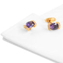 Glitter Oval Purple Zircon Upscale Business Men CuffLinks with Purple Zircon