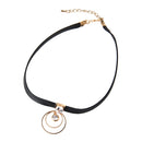 Round Double Rings Zircon Clavicle Chain Women Choker Collar Leather Necklace