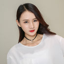 Round Double Rings Zircon Clavicle Chain Women Choker Collar Leather Necklace